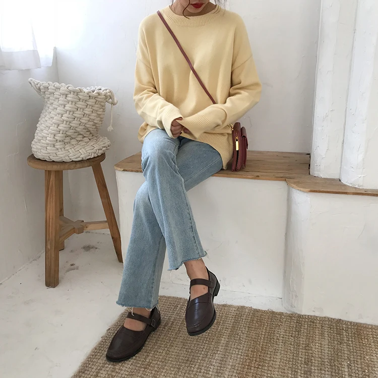 Mooirue осень женский свитер Kawaii корейский удобный тонкий эластичный джемпер женский желтый серый свитер
