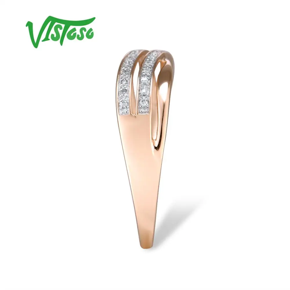 VISTOSO 14K 585 Rose Gold Rings For Lady Diamond Engagement Anniversary Simple Style Fine Jewelry