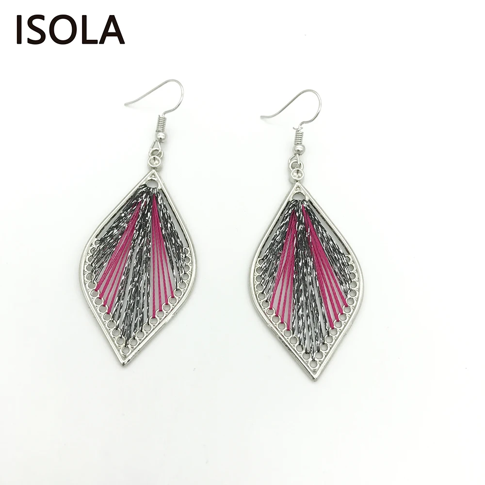 

ISOLA Handmade Hollow Knitted Bohemia Woven Thread Silk Vintage Leaf Earrings Statement Tear Drop Ethnic Elliptical Yarn Earring