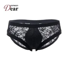 Comeondear, мужские прозрачные сексуальные трусики, низкая талия, нижнее белье для секса, Новое поступление, черные, синие, красные, мужские кружевные трусы MPA070
