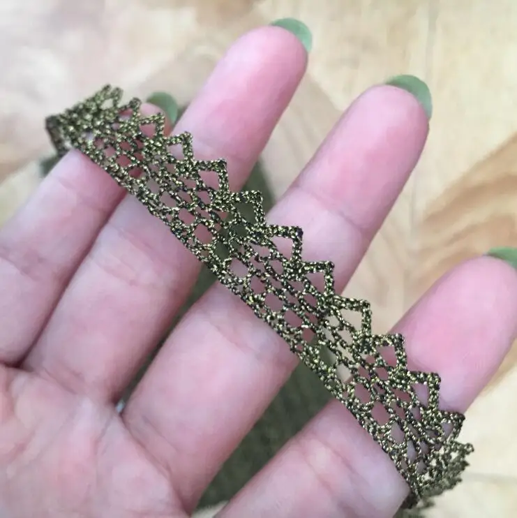 

5 Meters Vintage Gold Lace Trim Bronze Thread Embroidery Lace Ribbon for Garment Stage Accessories 1.5cm Width