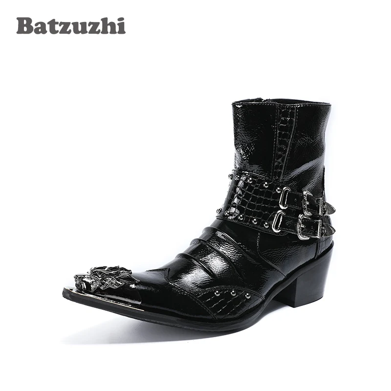 Altura Cm 5 Punk Toe Couro Motocycle De Dos Botas style Hombre Aumento Homens Apontou 01 Com Fivelas Style 02 Batzuzhzi Rock Curtas 6 Metal tax5qpxw