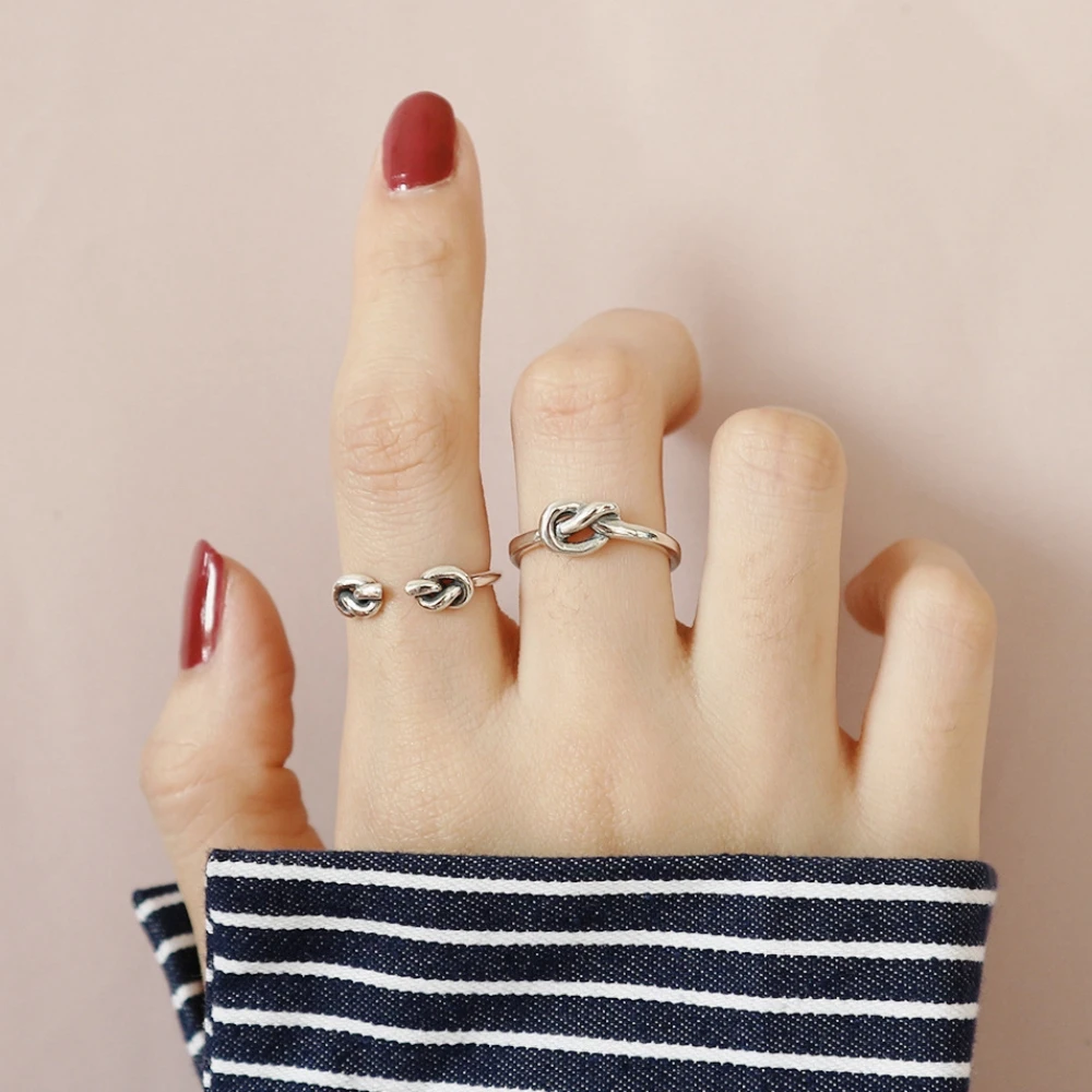 

LEVEN FANCY | 925 Sterling Silver Vintage Retro Simple Design Double Knots Open Ring Gift Jewelry