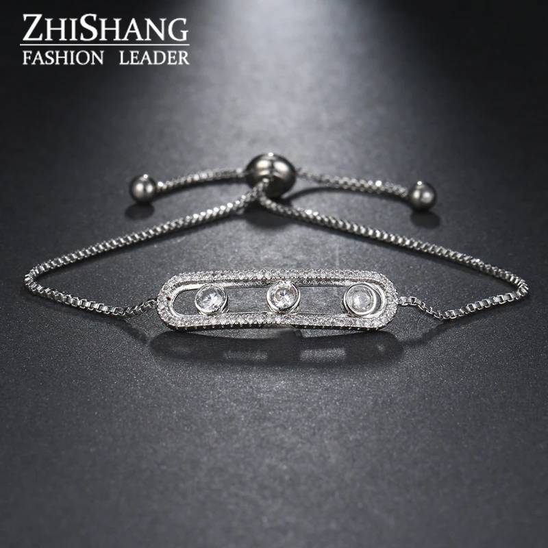 New Paper Clips Handmade Cubic Zirconia Bracelets Pulseras Mujer And