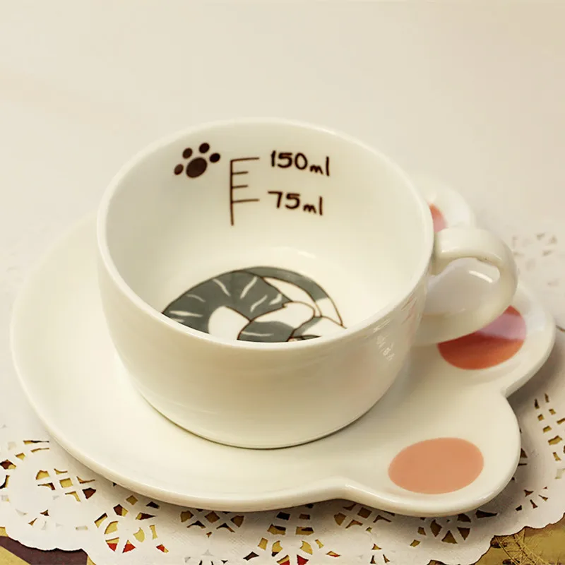 Горячая 150 мл милый кот мультфильм набор Кошелек молочный завтрак керамические чашки и тарелки кофейная чашка термостойкая чашка подарок