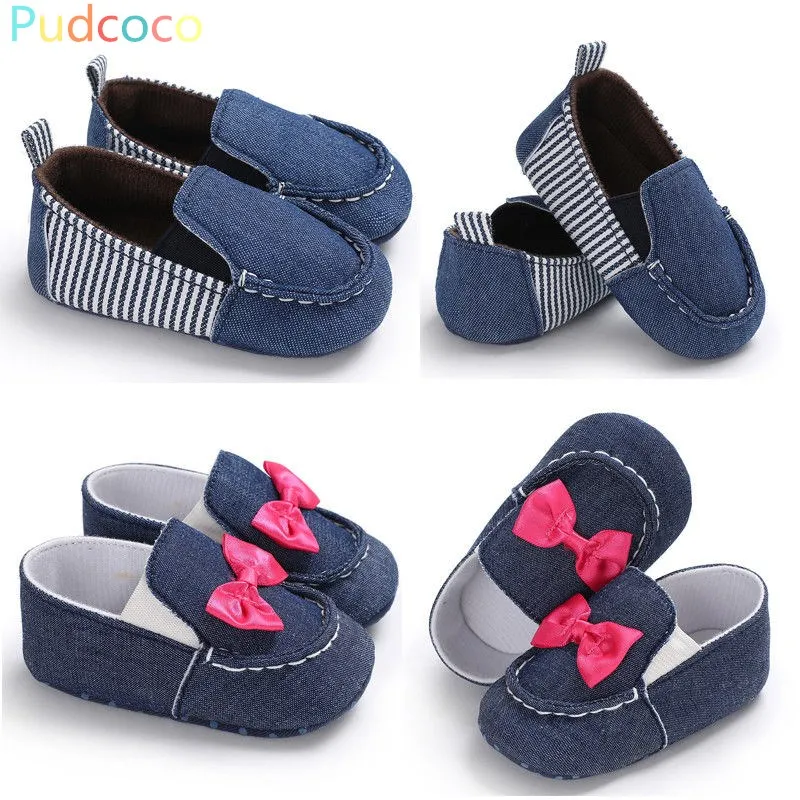 

Baby Infant Boys Girl Soft Sole Bowknot Crib Toddler Newborn Shoes Striped Shoes