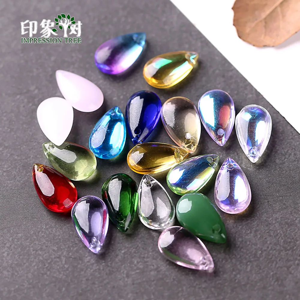 10 Pcs Water Drop Bead Pendant Glass Necklace Jewelry Handmade Making 14x8mm