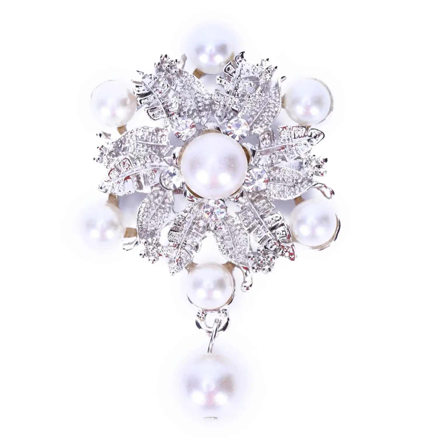 Elegant Simulated Pearl Wedding Bridal Brooch Pins Silver Color ...