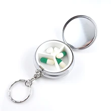 Pill Case Metal Round Stainless Steel Medicine Splitters Bottle Keychain Home Health Care Medicine Bottle Outdoor Survival Boxes