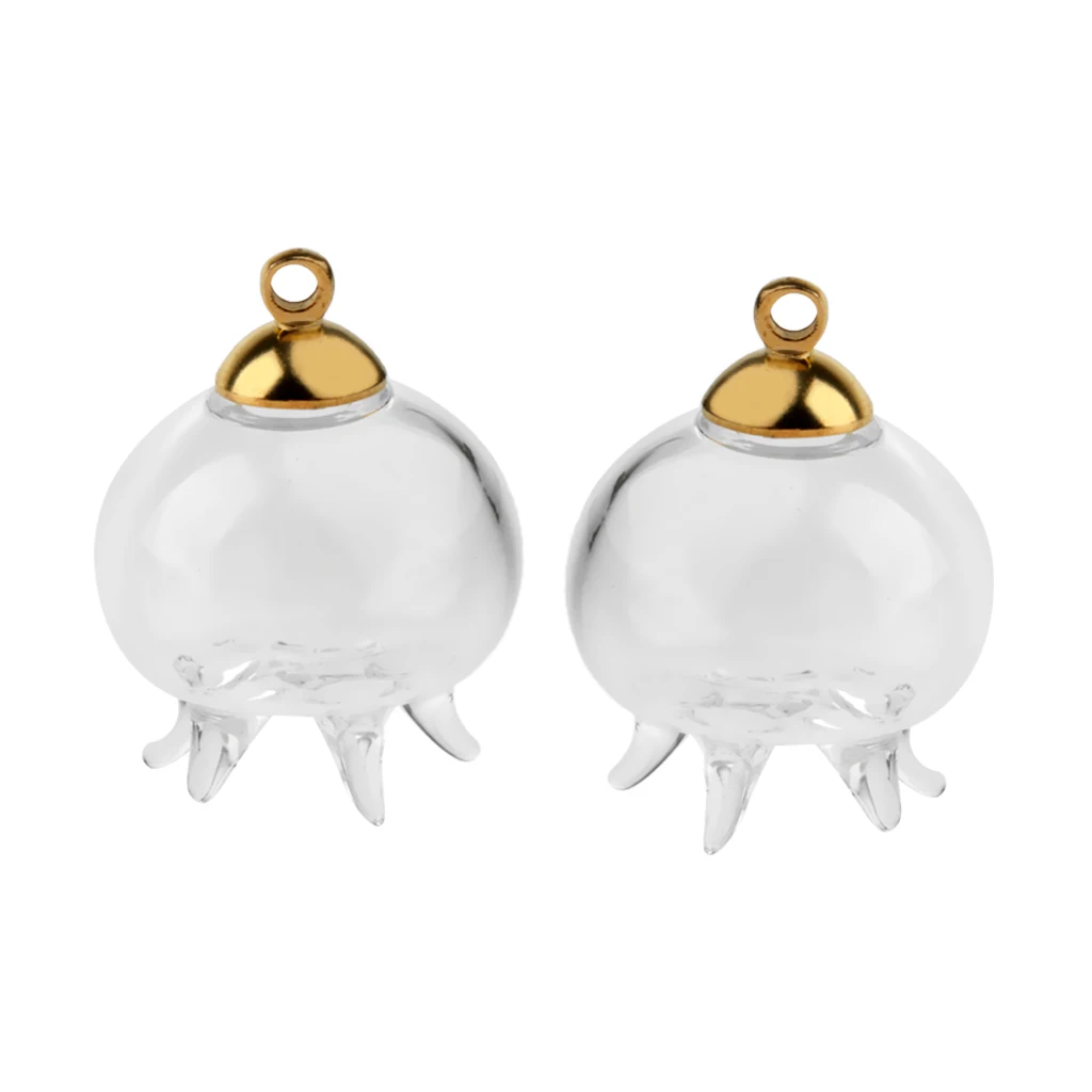 2Pcs Mini Jellyfish Shape Empty Glass Wishing Bottles Vial Pendant Charms DIY Craft