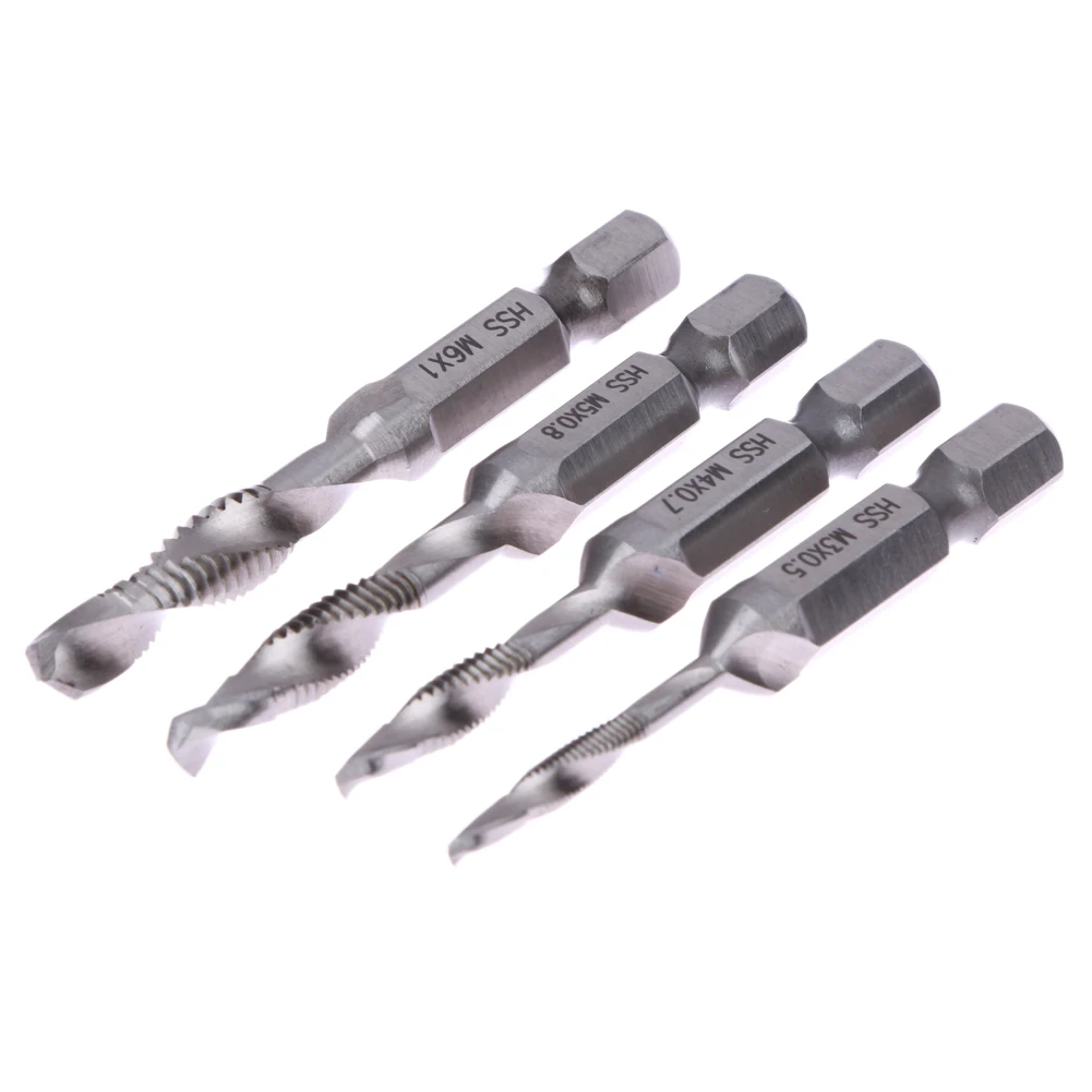4 Pcs Hand Tap Drill Hex Shank HSS Screw Spiral Point Thread Metric
