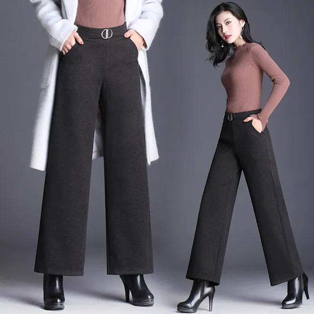 2018 Winter New Fashion Women Casual Pants Winter Wool Trousers Elegant