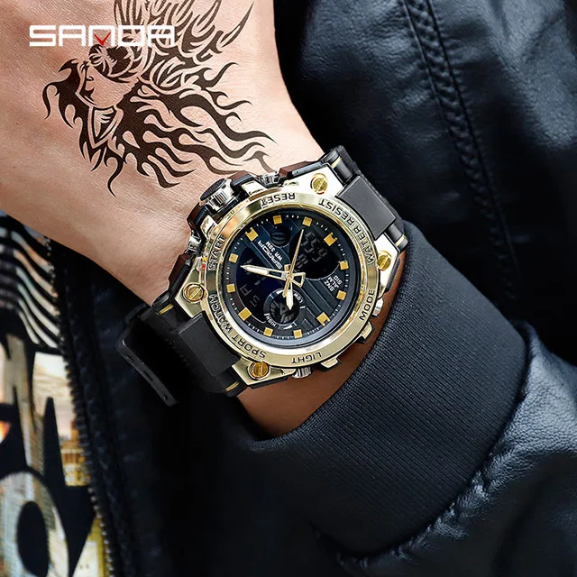 SANDA G стильные мужские цифровые часы Shock Военные спортивные часы водонепроницаемые электронные наручные часы Мужские часы s Relogio Masculino - Цвет: Gold