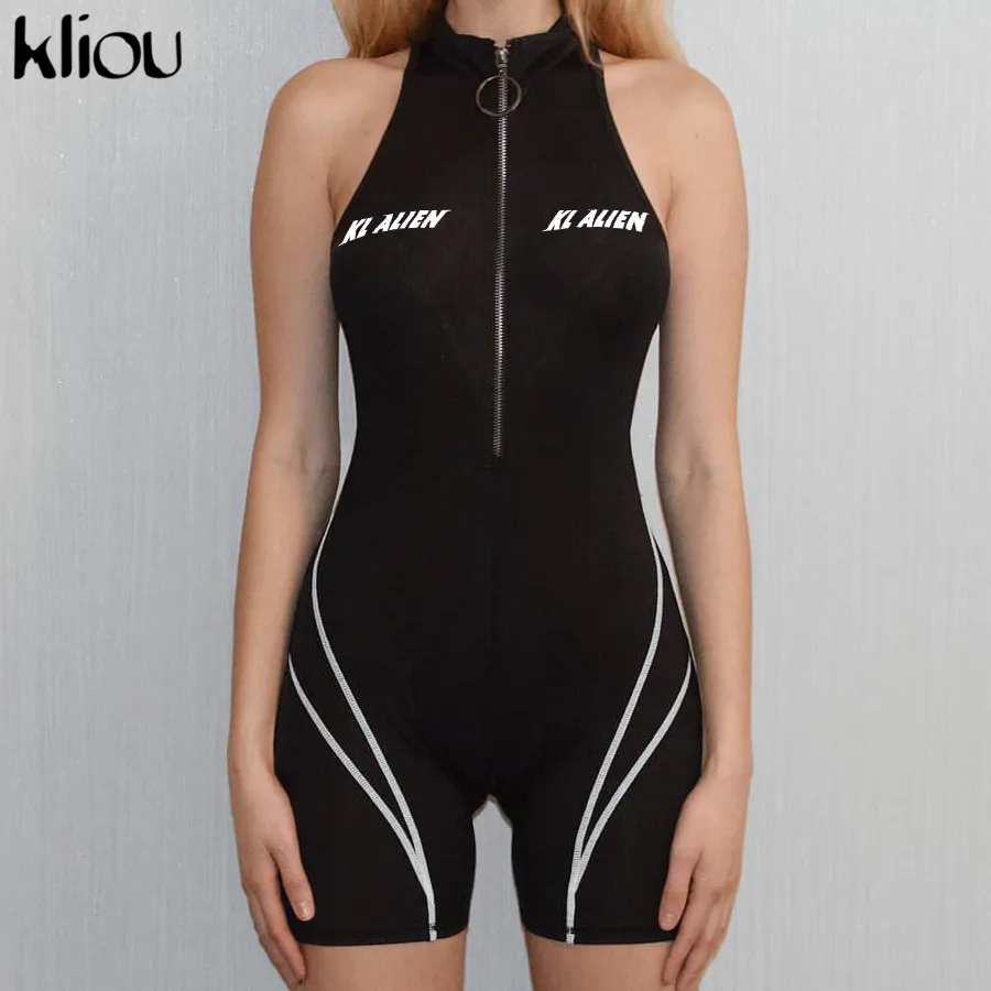 Kliou 2019 женские спортивные костюмы для фитнеса, без рукавов, водолазка на молнии, с буквенным принтом, лоскутное боди, спортивные облегающие