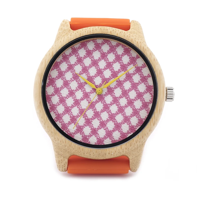 

BOBO BIRD B02 Unisex Bamboo Wristwtach Pink Lattice Cloth Dial Face Quartz Watches Buy Watch To Send Strap Accept OEM Relogio