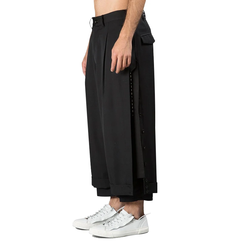 

Customized New men's Original Designer Brand Nine-point Broad-legged Pants with Three Layers Deconstruction Irregular Pants