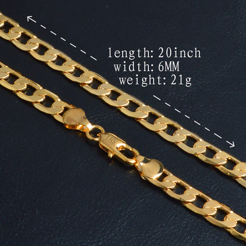 20 дюймов 6 мм ожерелье высокого качества золотой цвет бордюр кубинская цепь ожерелье Модные ювелирные изделия толстая цепь для женщин и мужчин