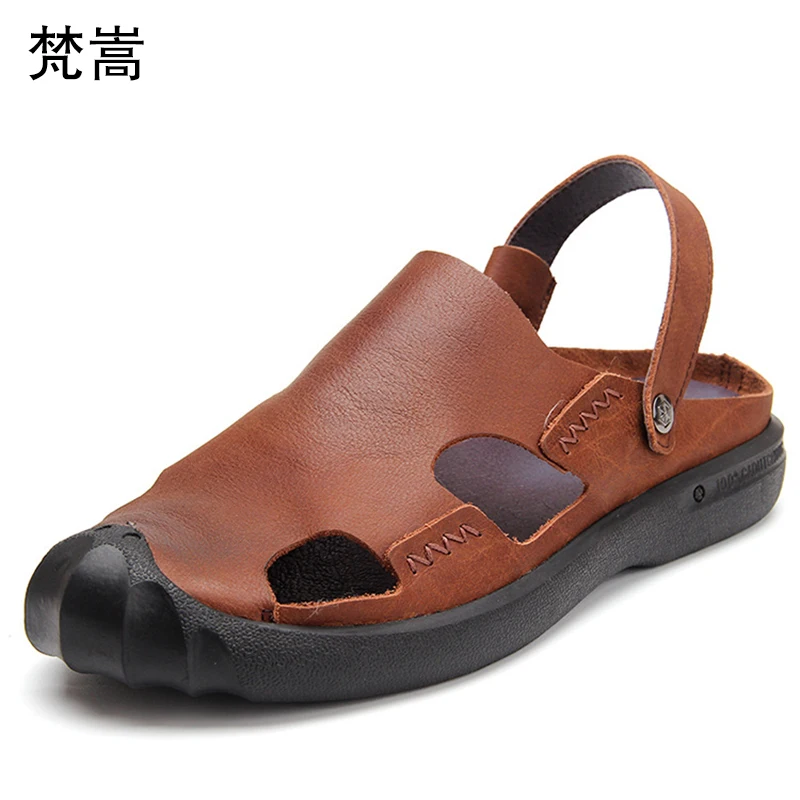 

Men's sandals Summer Leather head cowhide soft bottom casual half sandals mens gladiator sandals summer Flip Flops casual Shoes