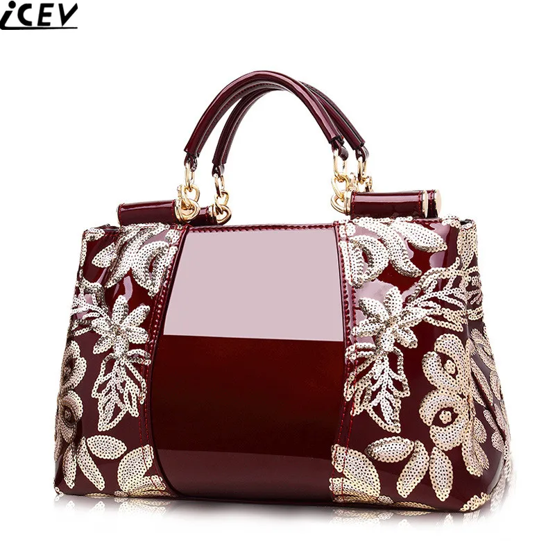 2018 new embroidery luxury handbag designer high quality patent leather ladies office bags ...