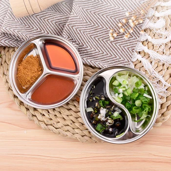 

1pc 2grid 3grids Thickened Seasoning Dishes Stainless Steel Sauce Dishes Food Dipping Bowls Snack Plates Kitchen Tableware