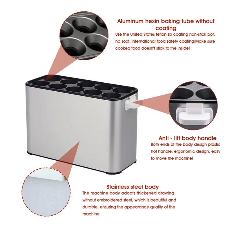 Commercial 10 Tubes Egg Hamburger Hot Dog Roll Maker Electric Automatic Egg Sausage Master Rolls Frying Maker Machine Breakfast Tool (6)