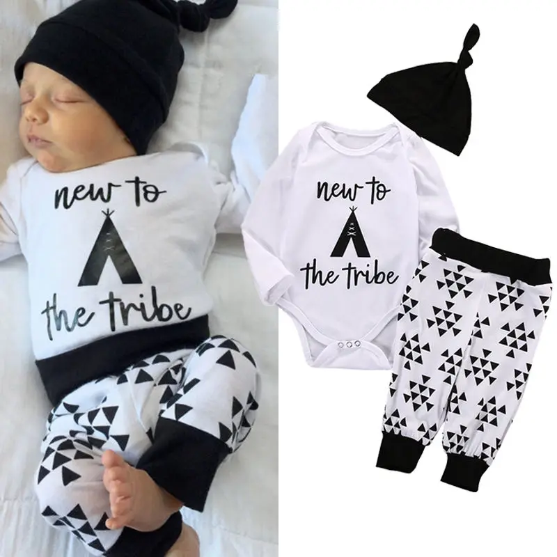 

2016 New Autumn Baby Boy Girl Clothes Infant Newborn Cotton Fashion Bodysuit Romper Pant Hat 3pcs Bebek Giyim Child Clothing