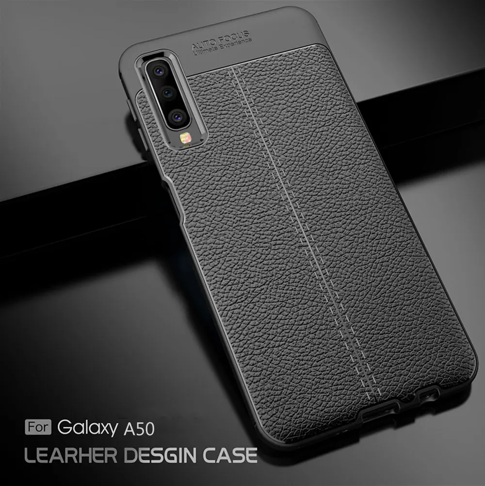 Чехол для Samsung Galaxy A50, кожаный Стильный чехол, противоударный чехол для телефона из ТПУ для Galaxy A70 A 50, чехол 360, полная защита, бампер