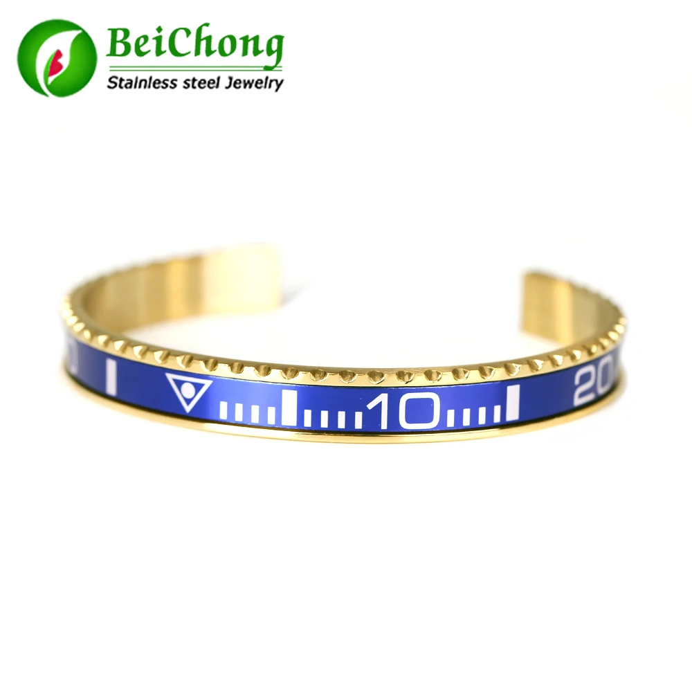 Мужской браслет со спидометром из нержавеющей стали 316l, титановый браслет для влюбленных, трендовые браслеты со спидометром и циферблатом для женщин, BCB-0122 - Окраска металла: Gold blue