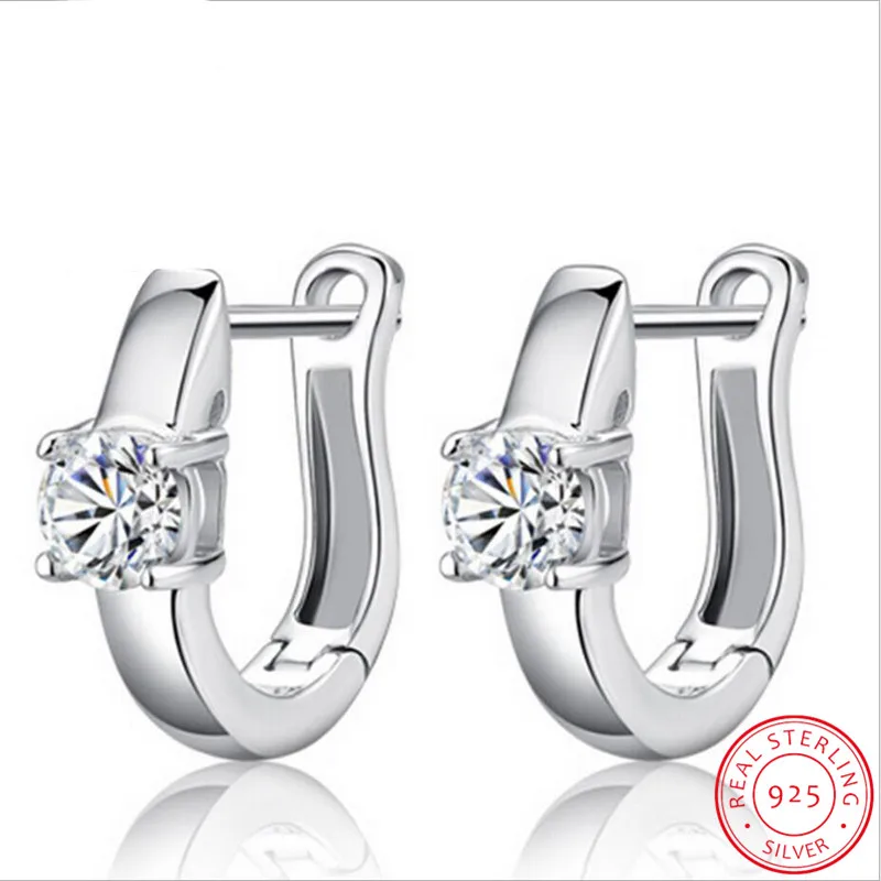 

pendientes 925 Sterling Silver Hoop Earring Clear Zirconia U Shape Earring For Women brincos oorbellen boucle d'oreille S-E21