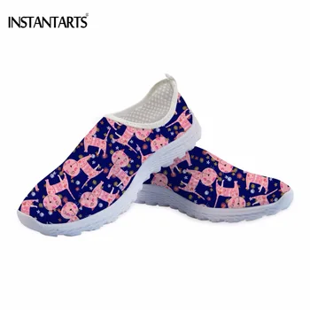 

INSTANTARTS Cute Cartoon Animal Pink Cat/Kitten Printing Woman Summer Mesh Flats Shoes Casual Lightweight Slip On Shoes Sneakers