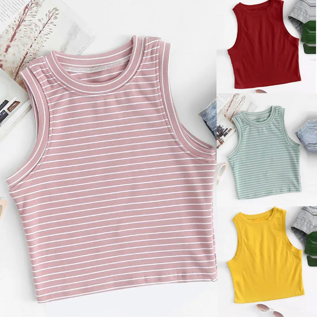 Feitong Summer Vest T shirts For Female Crop Top Fashion Womens Ladies Blouse Sleeveless Casual Tank Tops T-Shirts | Женская одежда