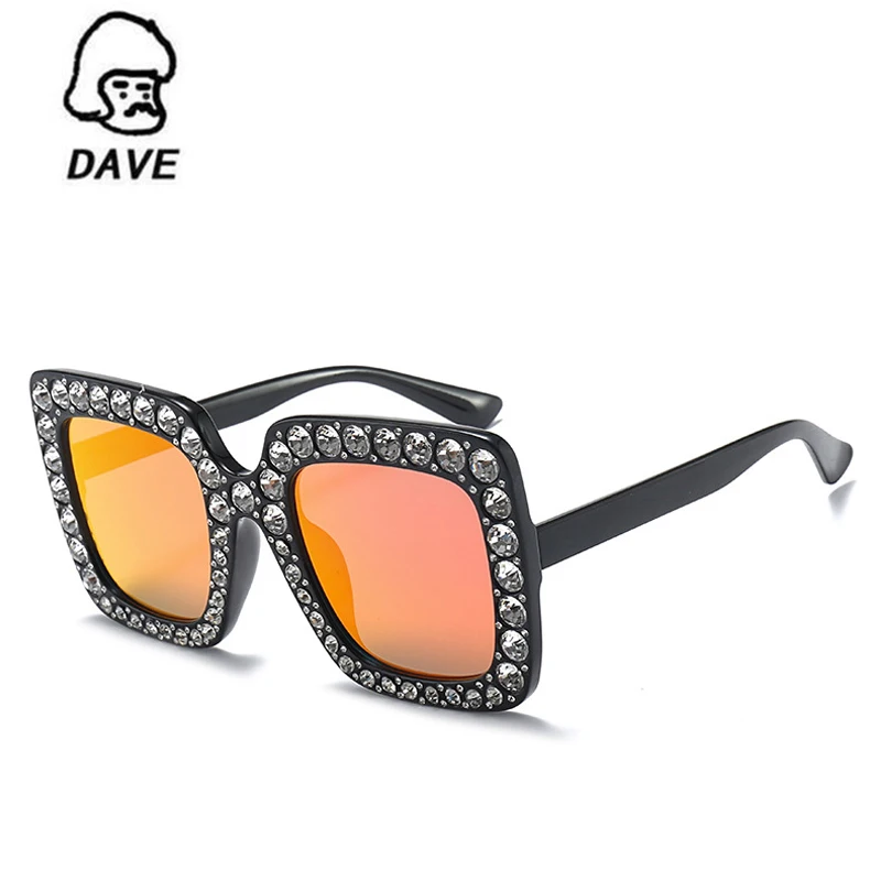 Женские солнцезащитные очки DAVE розовые со стразами квадратные большие