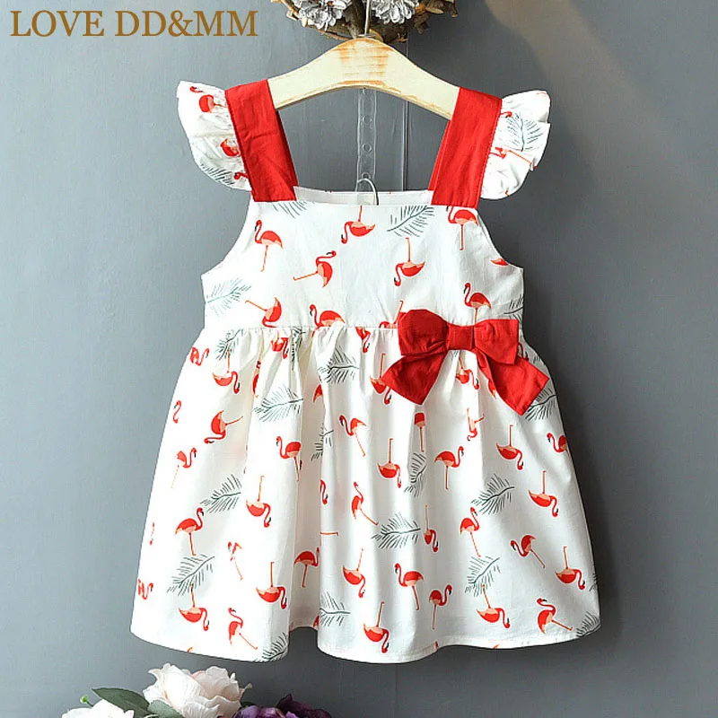 

LOVE DD&MM Girls Dresses 2019 Summer New Children's Wear Girls Sweet Straps Flying Sleeves Crane Print Children's Foreign Dress