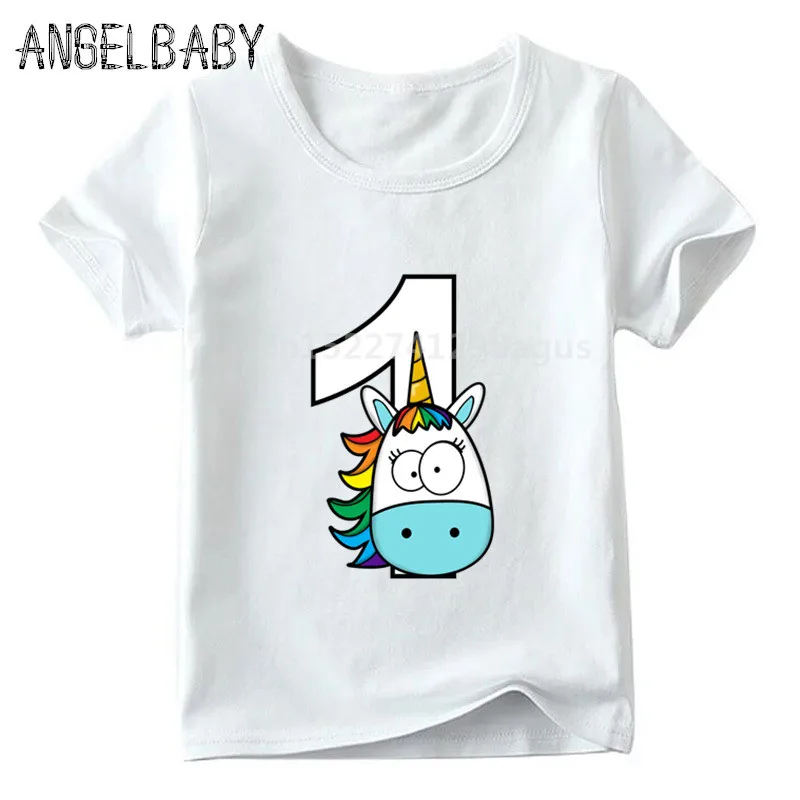 Boys/Girls Happy Birthday Rainbow Unicorn Number 1-9 Print T shirt Children Funny Gift Clothes Kids Cartoon Baby T shirt,ooo5239 - Цвет: ooo5239A