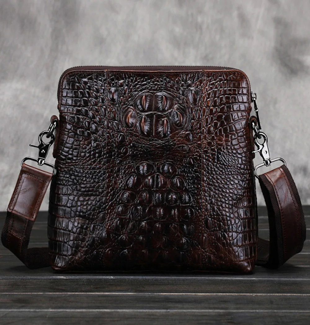 

Top Quality Men Genuine leather First Layer Cowhide Crocodile Grain Style Crossbody Shoulder Messenger Business Tablet PC Bag