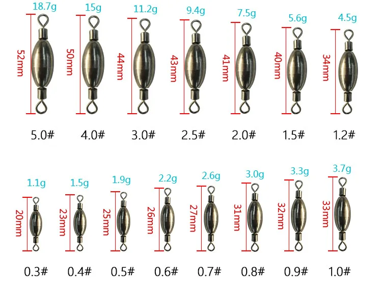 Размер 0,3-5,0 океан Рок Рыбалка поворотный свинец грузило Rolling поворотный с бочкой латунь Вес
