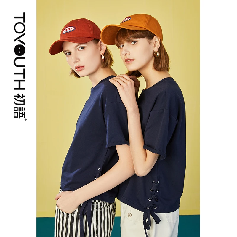 

Toyouth 2019 New Women Summer Pocket Fashion Clothes for Women Summer Tops Lace-up Harajuku Streetwear Tshirt