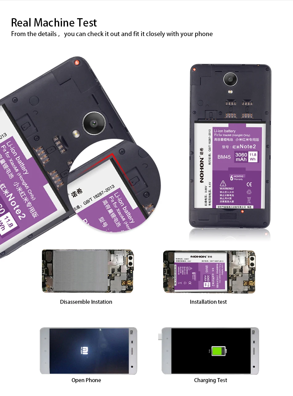 NOHON аккумулятор BM45 для Xiaomi Redmi Note 2 большой емкости 3060 мАч запасные батареи для мобильного телефона Бесплатные инструменты