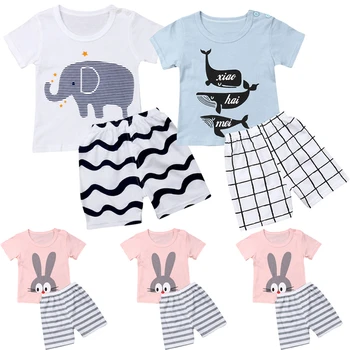 

2019 Summer Elephant Toddler Kids Baby Boy Girl Clothes Set Short Sleeve Animal T-shirt Striped Shorts Costume Clothing 2PCS