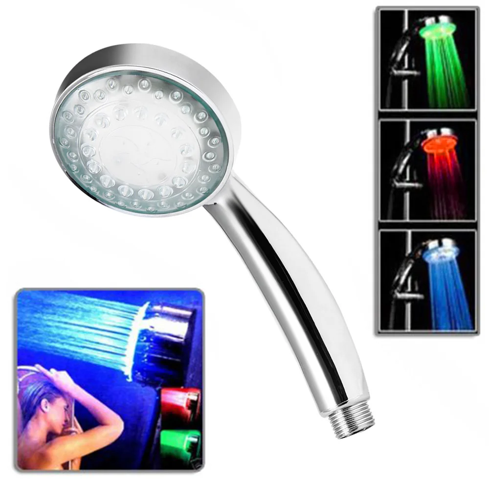 LED Shower Head Sprinkler Bathroom Hand Shower Water Temperature