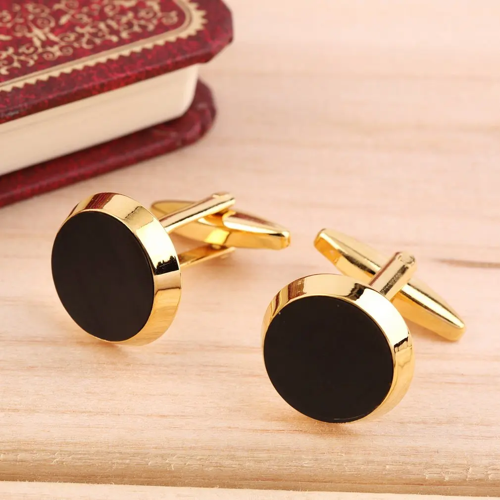 GENBOLI 2pcs/set Gold&Black Color Round Mens Wedding Party Gift Shirt Cuff Links Cufflinks Drop Shipping Wedding Accessories A35