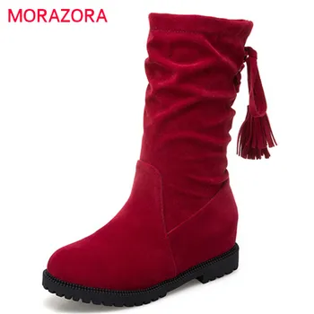 

MORAZORA 2020 plus size 34-43 ankle boots for women flock autumn winter boots round toe fashion casual shoes ladies boots