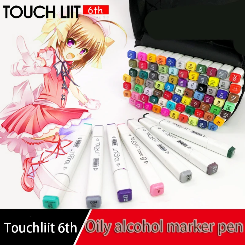 

Touchliit 168/204 Color Six Generation Double Head Alcohol Based Ink Marker Pen Twin AD Markers For Anime/Building/Clothes