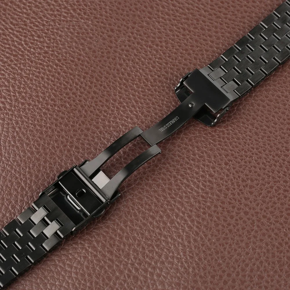 Черный браслет из нержавеющей стали, 24 мм, ремешок из искусственной кожи, одноцветная Складная Пряжка, высокая кнопка, Мужская замена, t, ремешок для часов