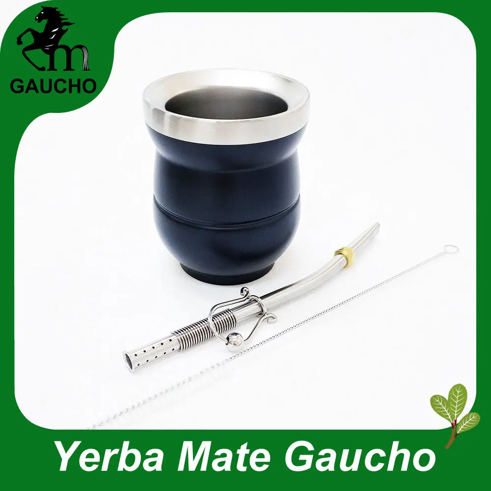 1 компл./лот Yerba mate Calabash наборы из нержавеющей стали тыквы двойная стена с трубка для травяного чая мате и щетка для чистки