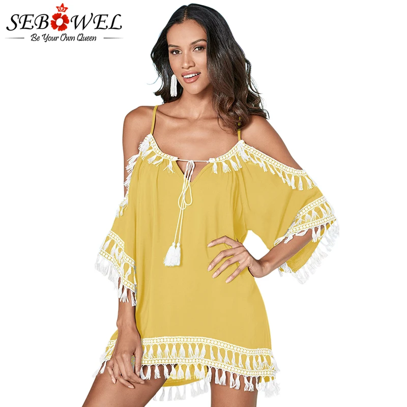 Yellow-Boho-Tassel-Tunic-Cover-up-LC420080-7-1