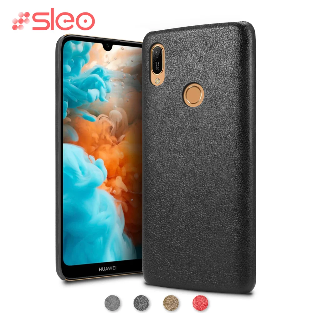SLEO for Huawei Y6 2019 Case PU Leather Hard Plastic Back Cover Phone 6.09&quot |