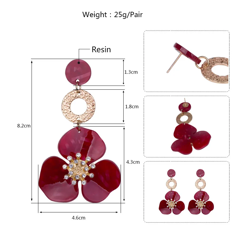 Vintage New Fashion Flower Resin Long Big Drop Earrings for Women Metal Dangling Crystal Acrylic Earrings Girls Jewelry Brincos (5)