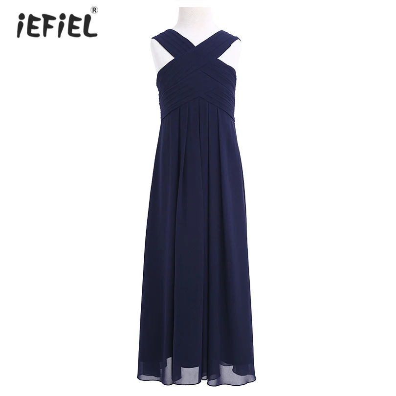 iEFiEL/платья для девочек из шифона и крест на крест, оформленный цветами для девочек; платье принцессы для конкурса красоты платье подружки невесты День рождения торжественное платье