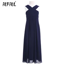 iEFiEL/платья для девочек из шифона и крест на крест, оформленный цветами для девочек; платье принцессы для конкурса красоты платье подружки невесты День рождения торжественное платье